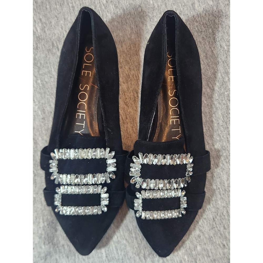 Sole Society Flats Women‎ 5.5 Black Crystal Buckle Pointed Toe Suede